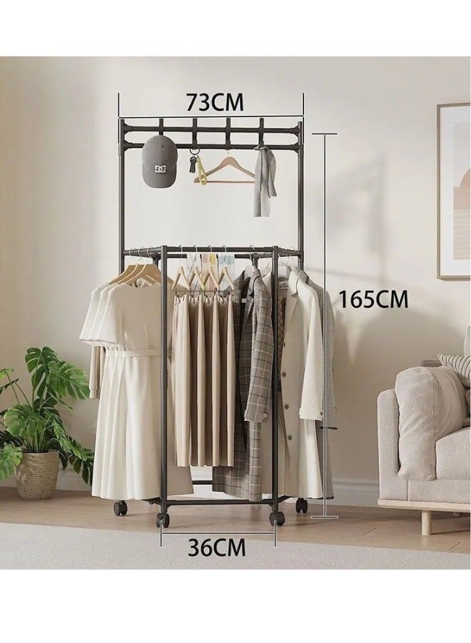 هابي هوم ستاند ملابس متحرك على عجلات 165×73×36 سم – علاقة ملابس أرضية معدنية شديدة التحمل مع رفوف تخزين متعددة، منظم ملابس عملي للمدخل وغرفة النوم وغرفة الملابس، تصميم عصري لتنظيم الملابس، الأحذية والإكسسوارات واستغلال المساحة بأفضل شكل - Image 4